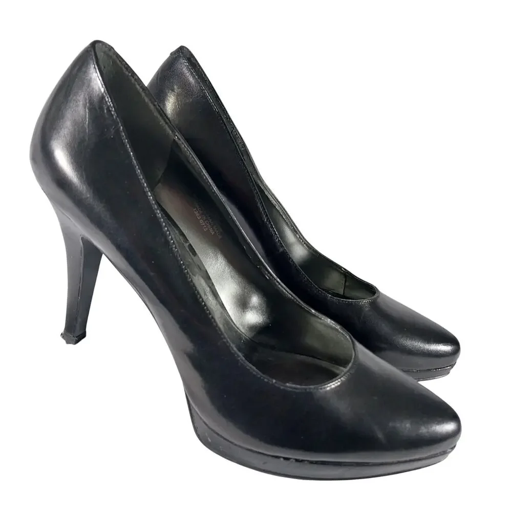 NINE WEST! GORGEOUS MINI PLATFORM CLASSIC BLACK SLIP-ON PUMPS, HEELS! SZ 8.5M